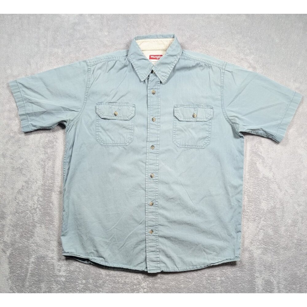 Wrangler Button Up Shirt Mens Size Medium Blue Western Casual Cowboys Chore Work